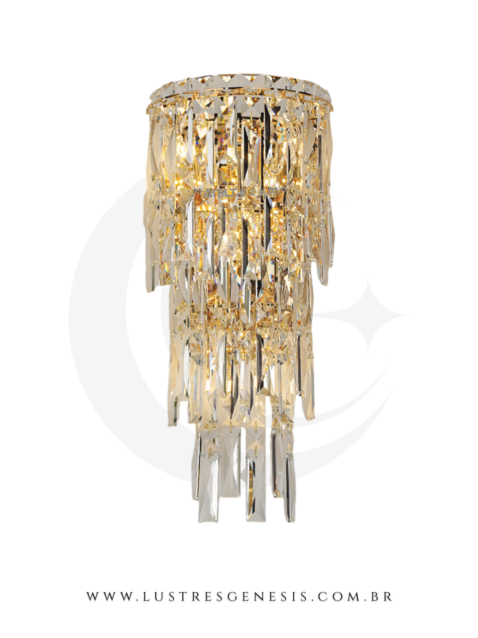 Lumin&aacute;ria de parede cascata dourada de cristal 23cm, ideal para decora&ccedil;&atilde;o de cabeceira de cama, corredor, quartos e lavabos