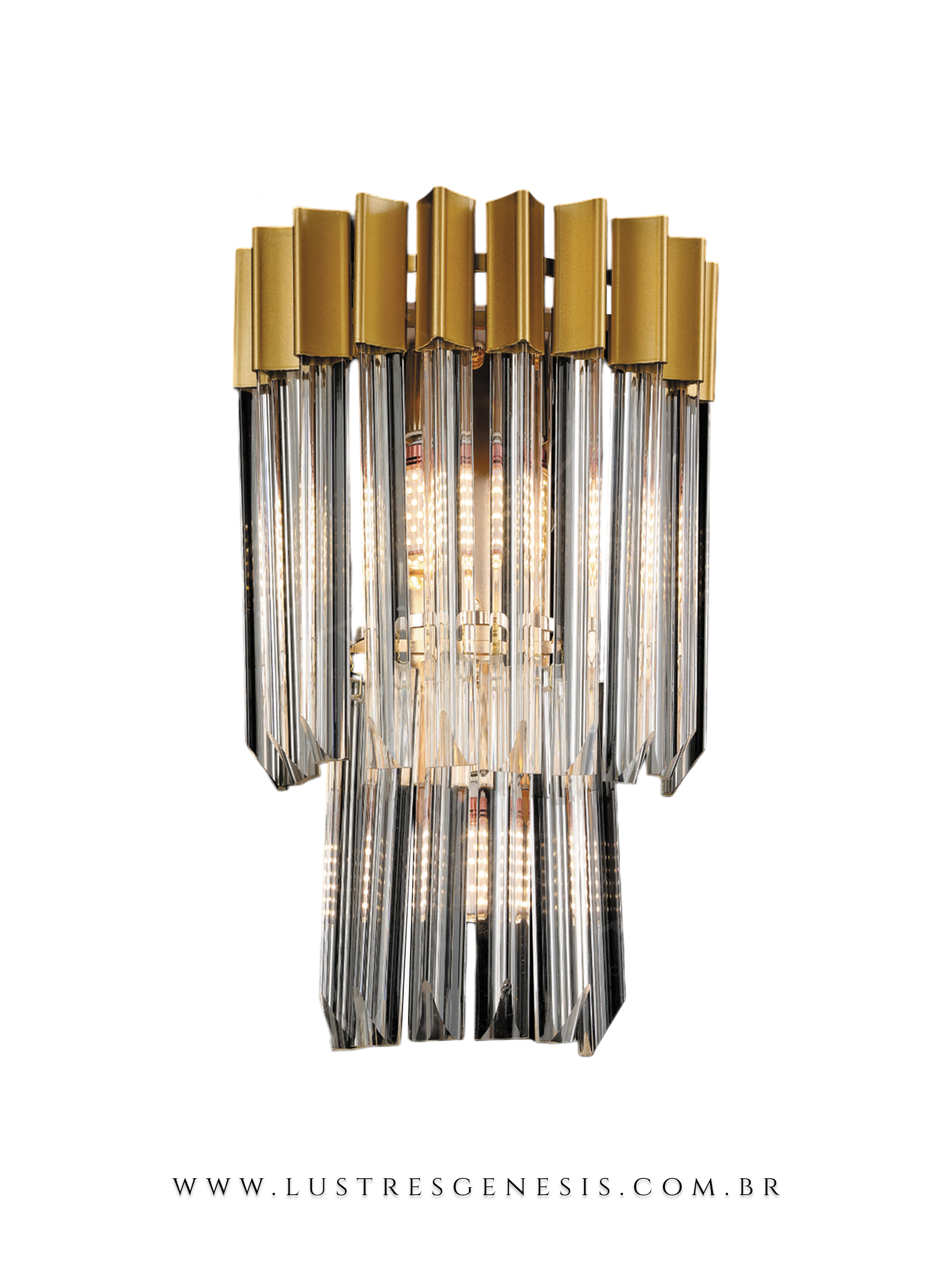 Luminária de Parede com Cristal e detalhes em metal dourado