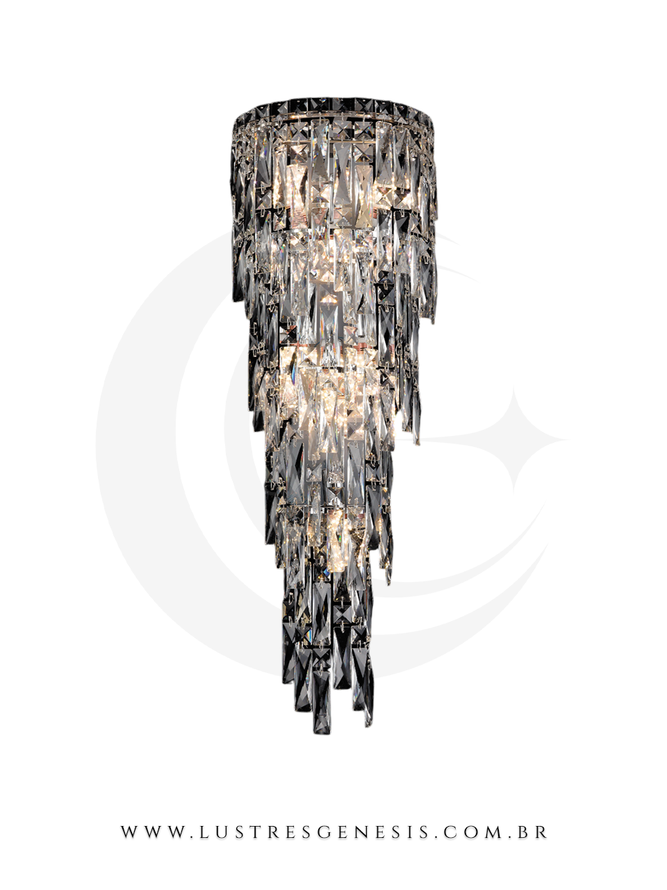 LArandela de cristal cascata cromado de 76cm, design contempor&acirc;neo, ideal para decora&ccedil;&atilde;o de cabeceira de cama, corredor, quartos e lavabos.