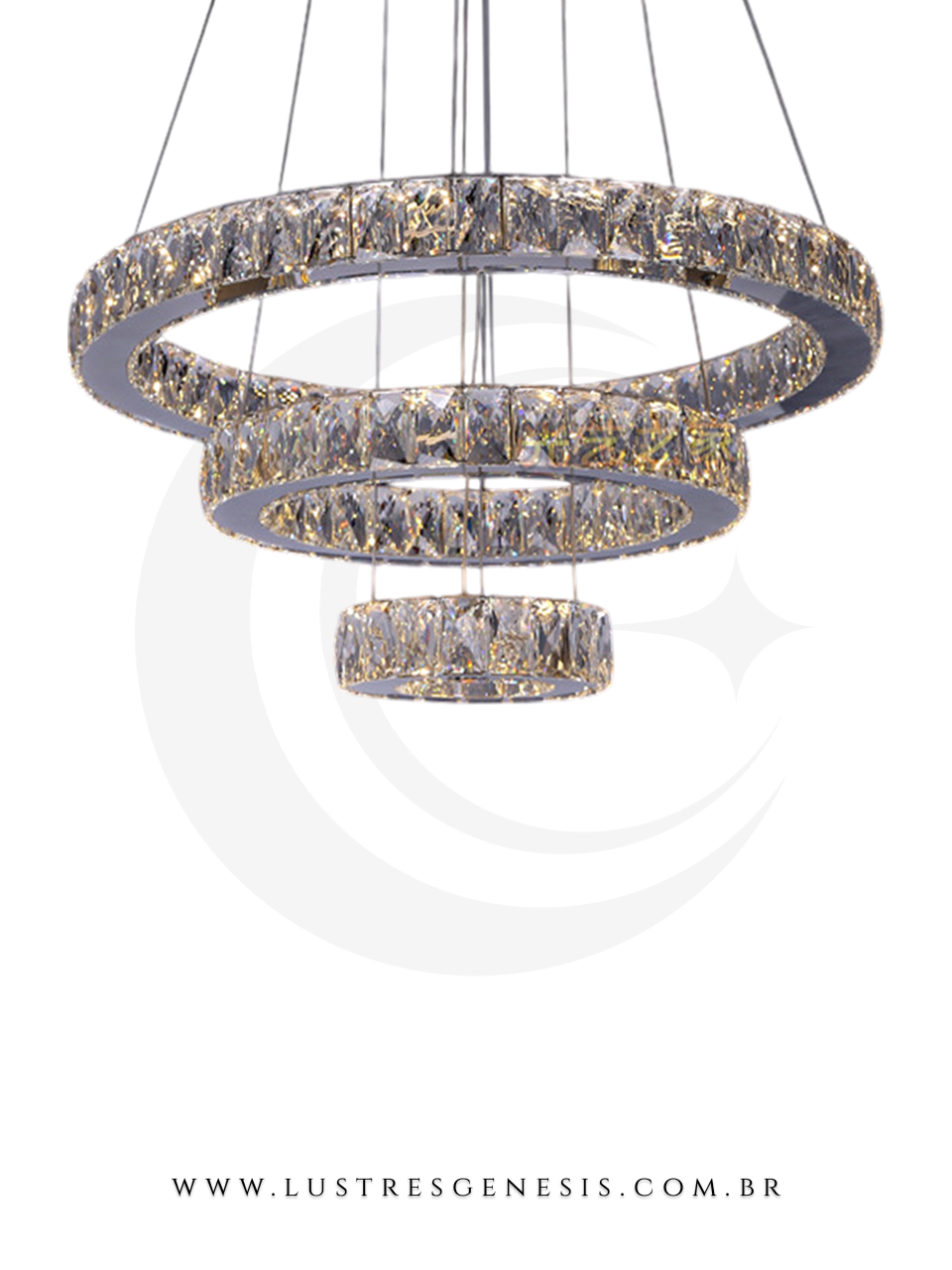 Lustre Aliança 3 Anéis de Cristal
