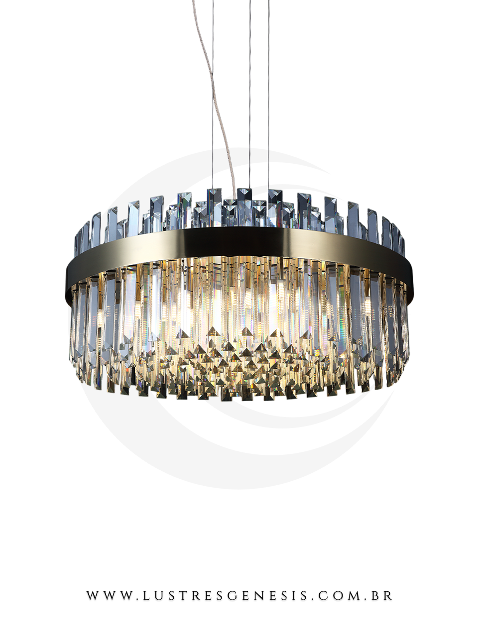 Lustre Contemporânea Glow de Cristal com Detalhes Bronze