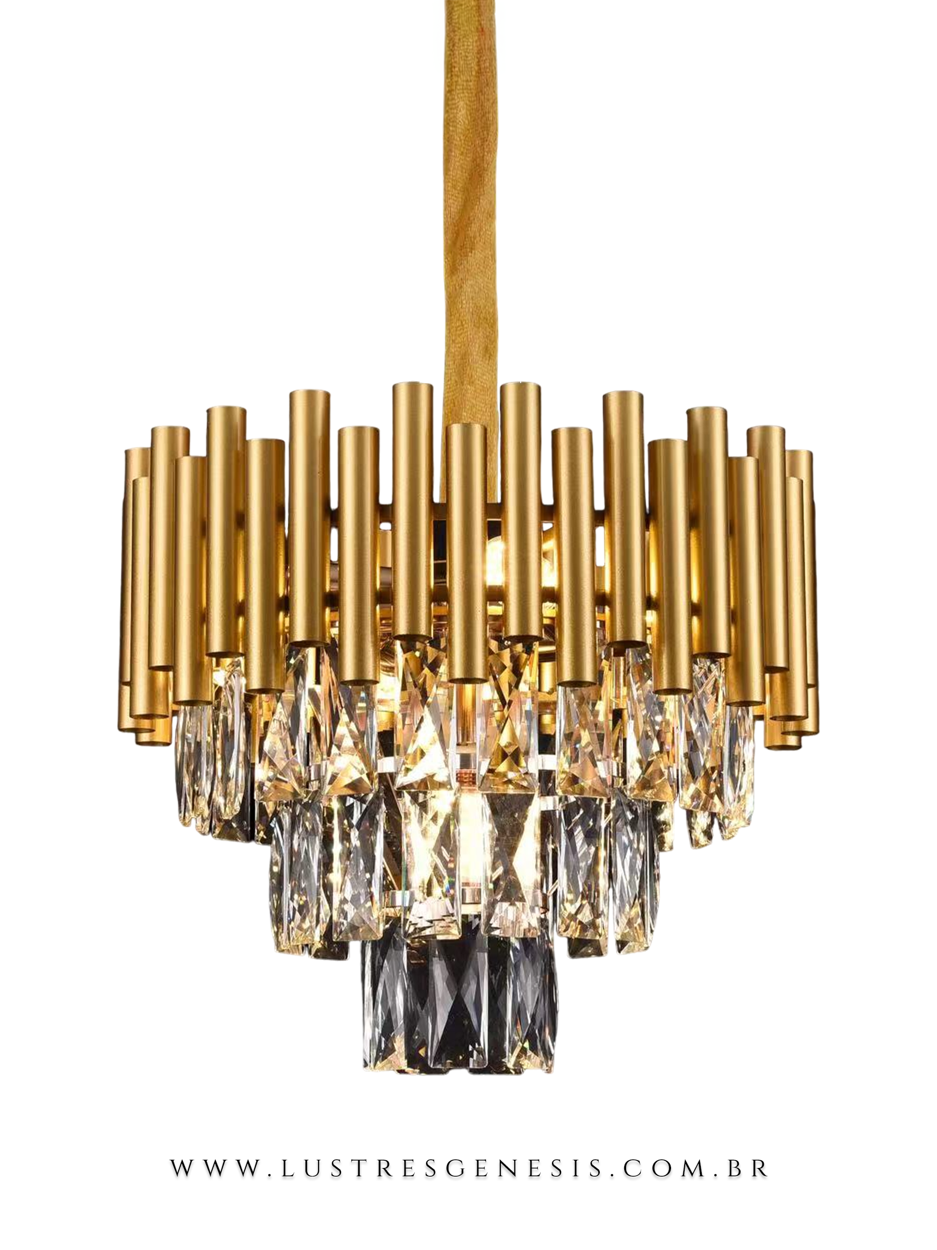 Pendente de Cristal Contemporâneo Lumy Ø38cm Detalhes Dourado