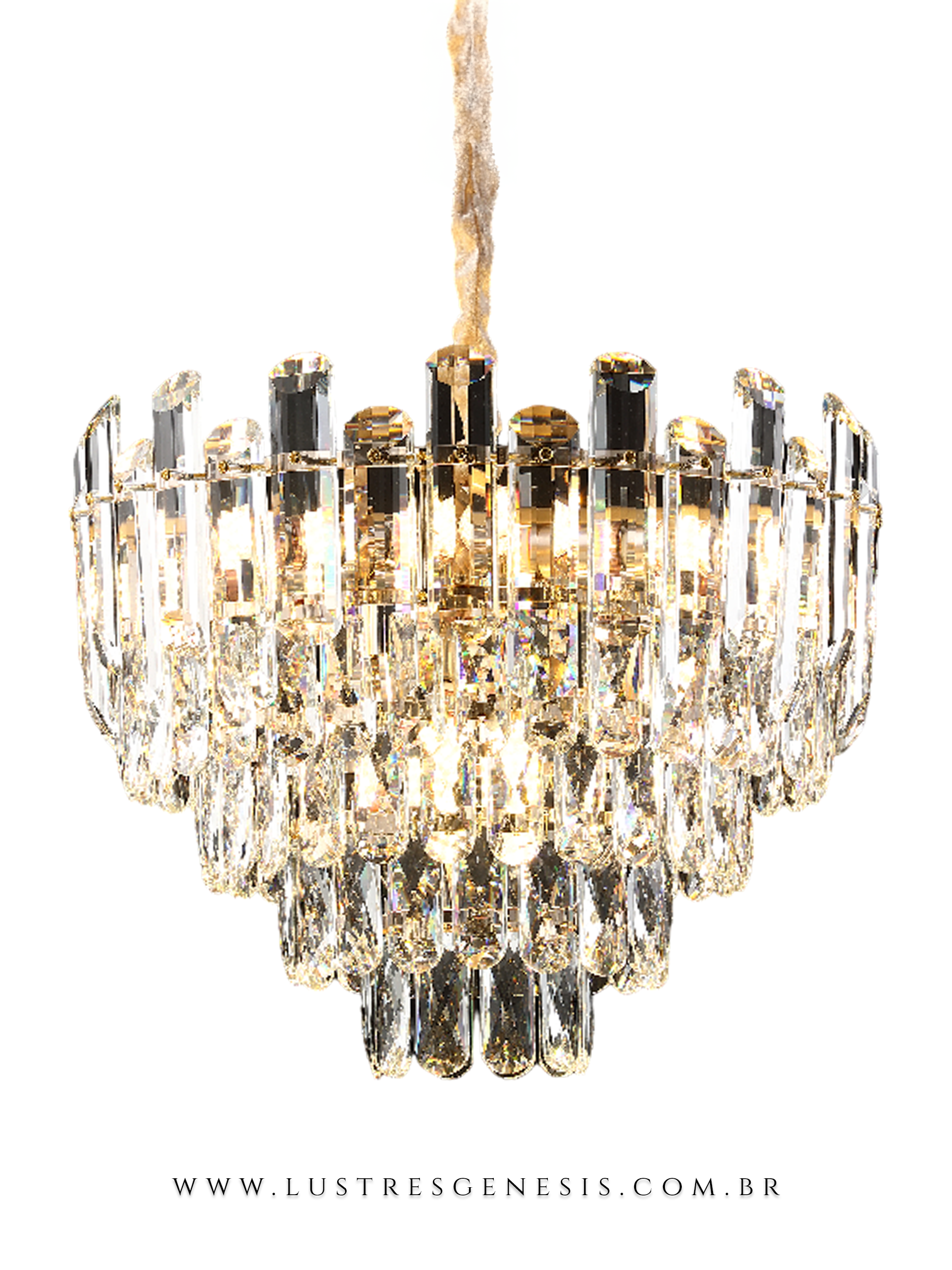 Luminária Pendente Redondo de Cristal Zaria Ø45cm Detalhes em Dourado