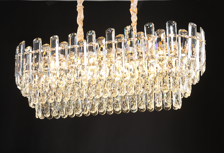 Lustre de cristal moderno retangular iluminado, ideal para sala de jantar e quartos, da marca Sindora DCD00465  O melhor site de lustre e Iluminação decorativa Lustres Gênesis