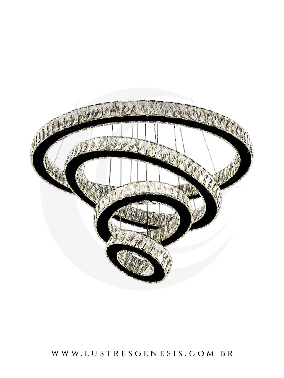 Lustre Aliança 4 Anéis de Cristal LED Branco