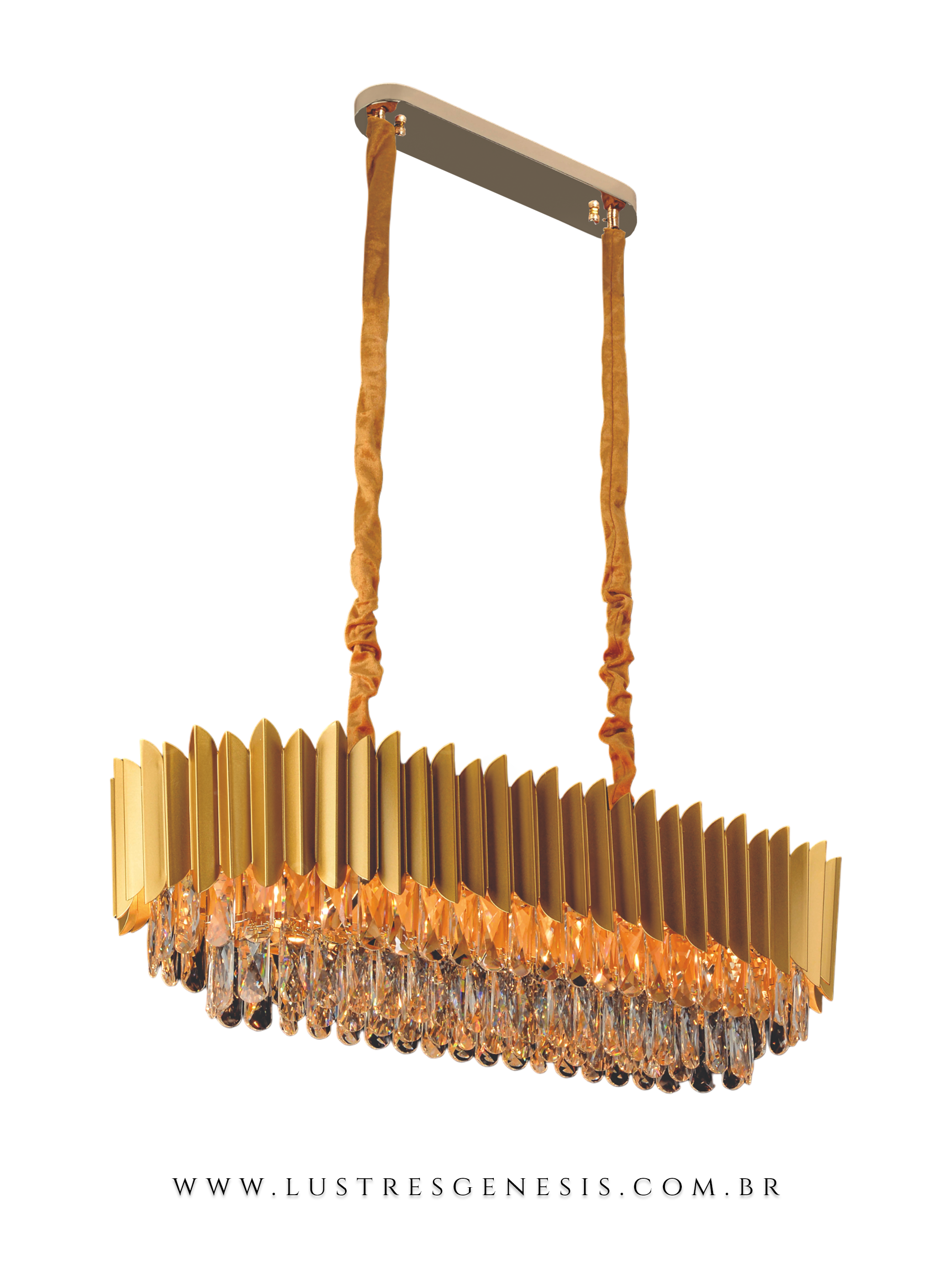 Lustre Contemporâneo Imperial com Detalhes de Metal Dourado e Cristal