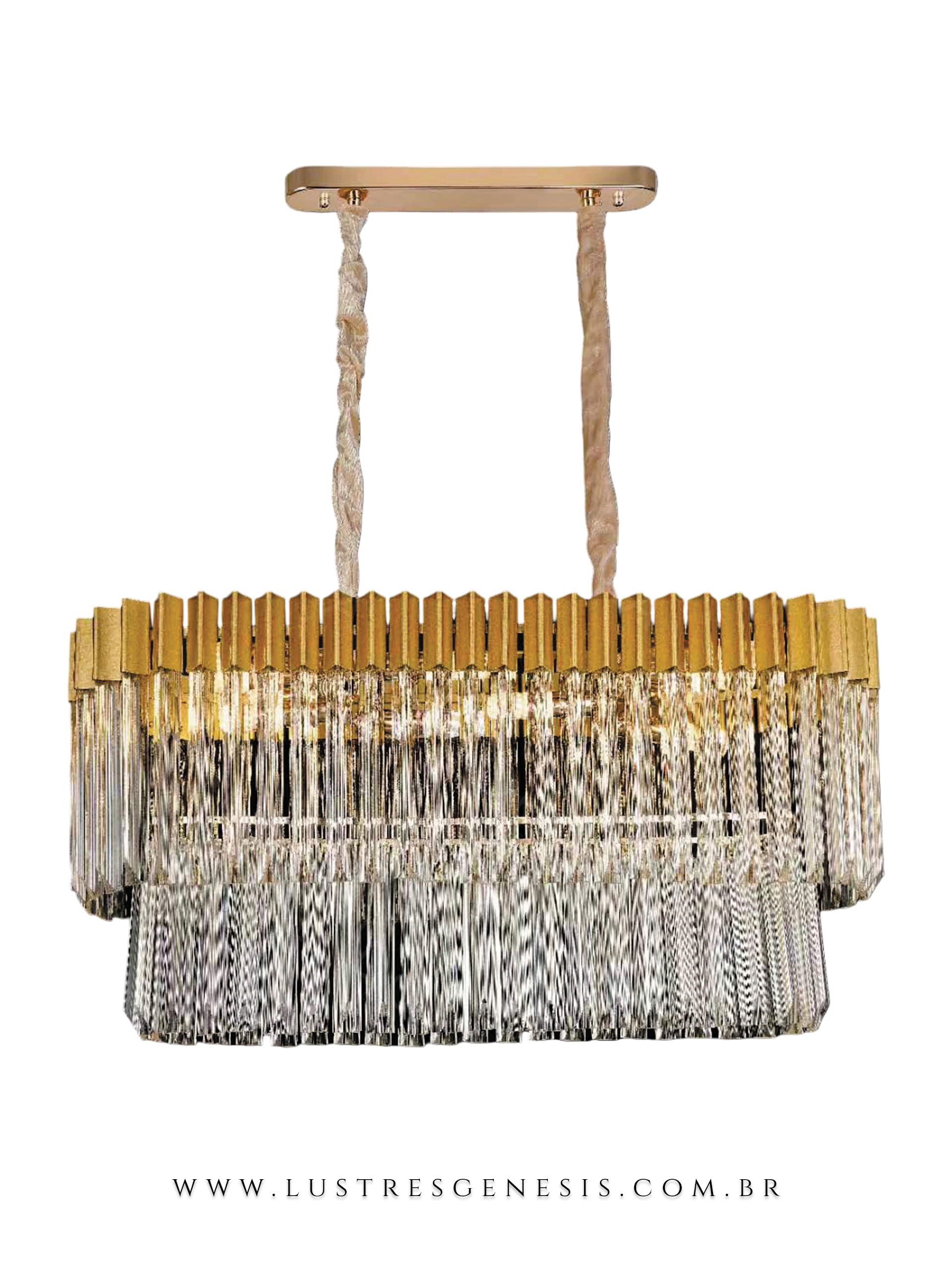 Pendente Retangular de Cristal Detalhes Dourado