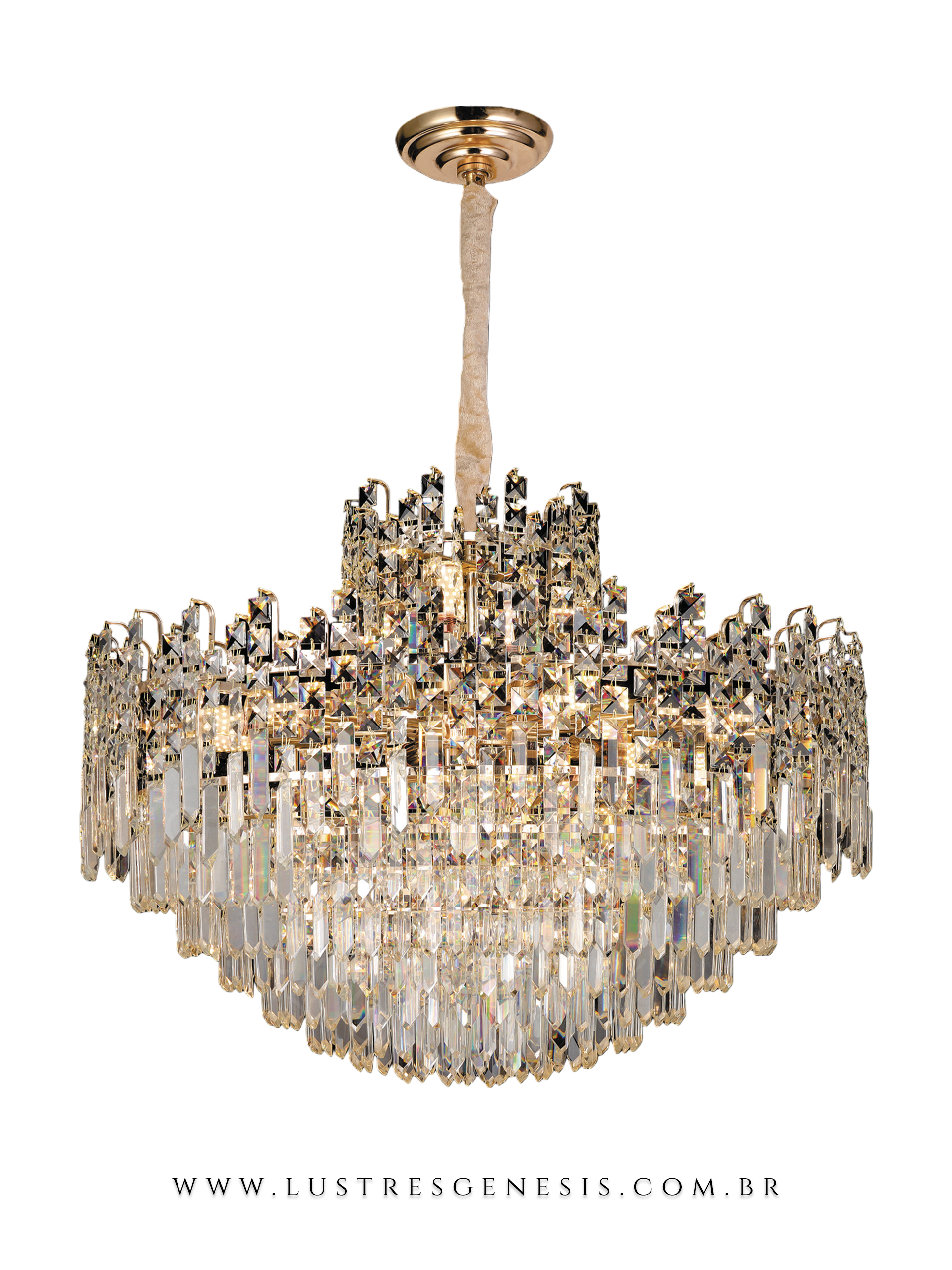 Lustre Pendente Rubia com Coroa de Cristal Redondo Ø80cm