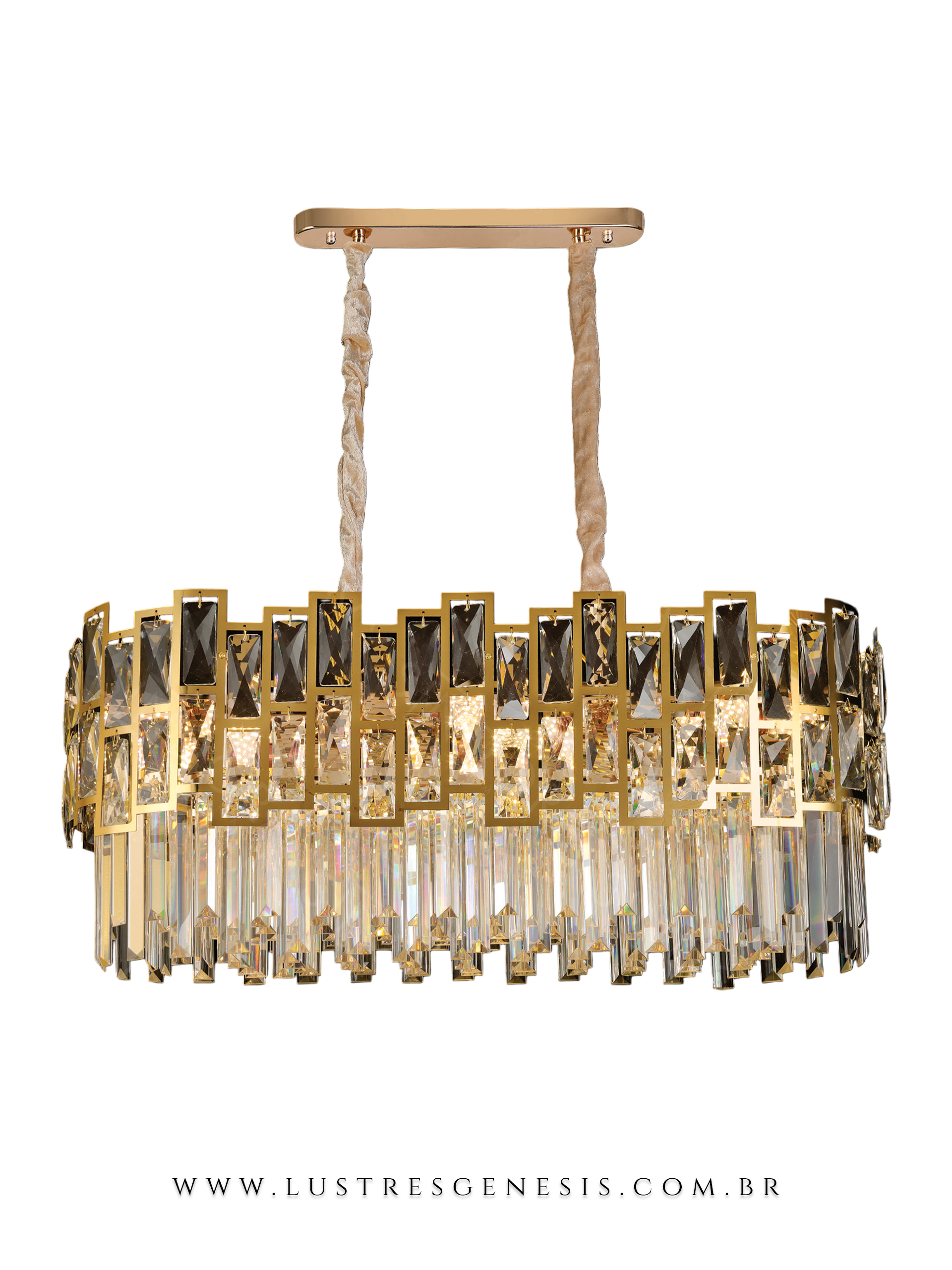 Lustre Pendente Contemporâneo de Cristal Majestic Dourado