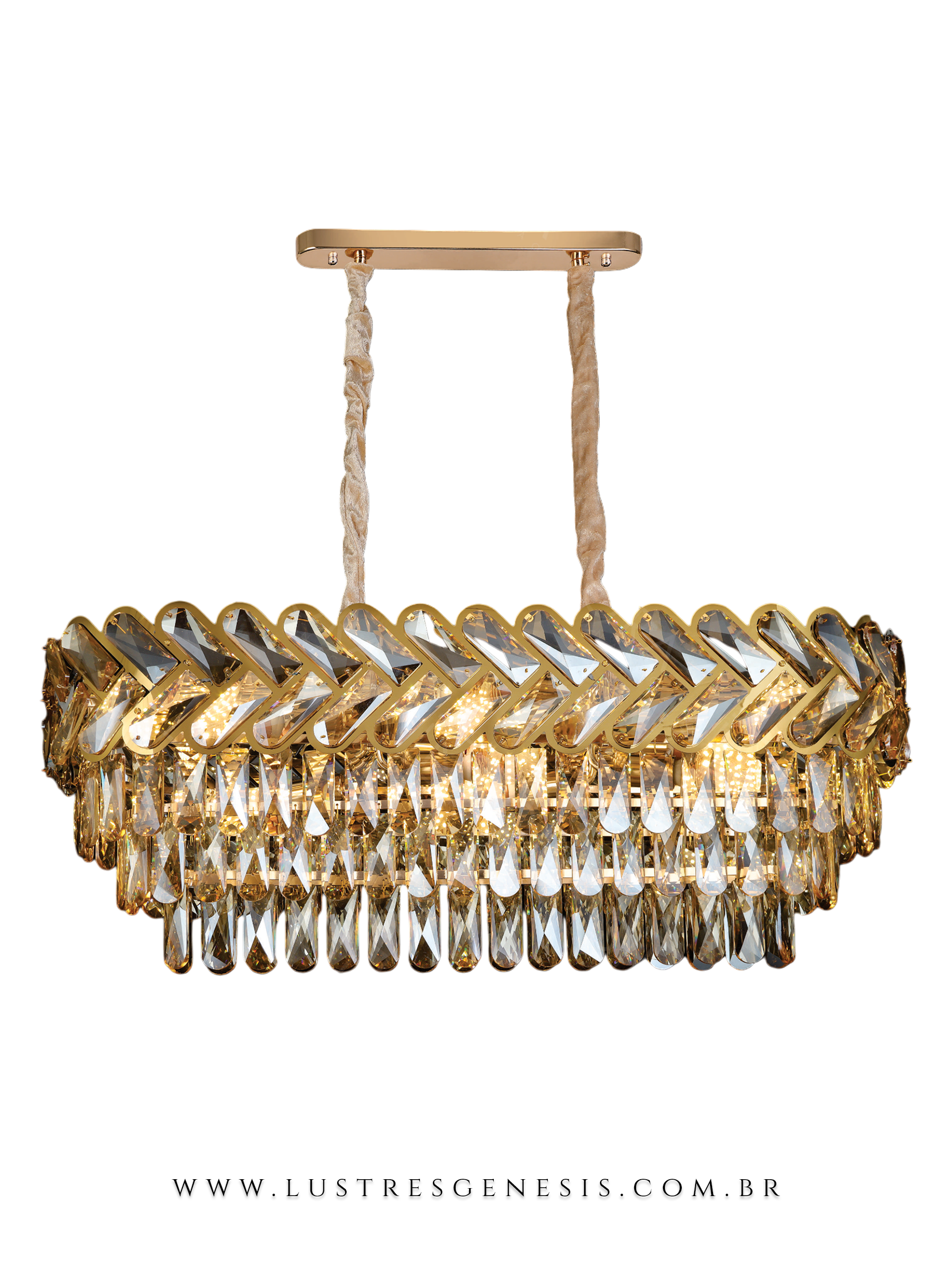 Lustre de Cristal Âmbar Arrow 76cm Inox Dourado