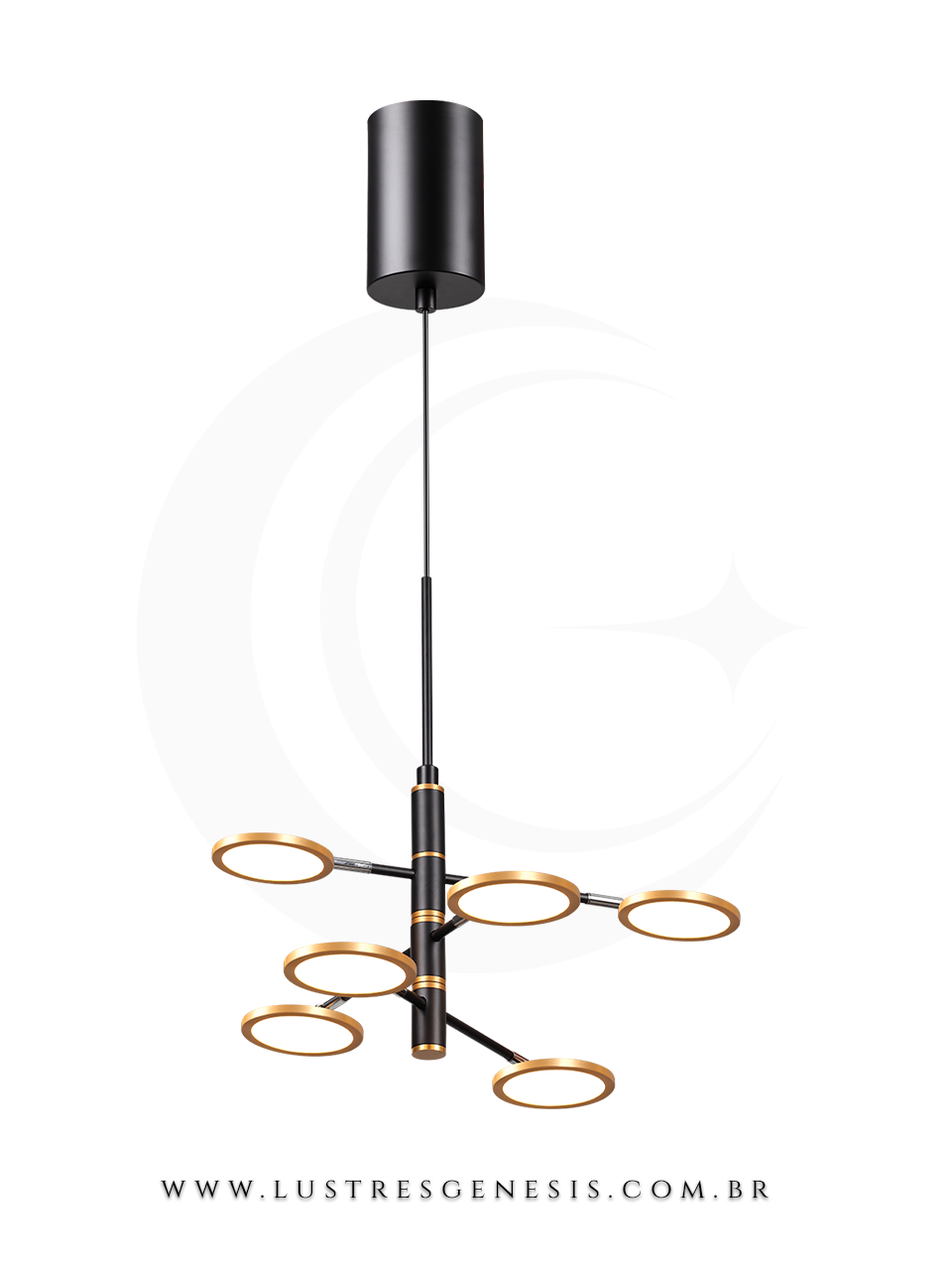 Lustre moderno de LED dourado modelo Puppet da Sindora, ideal para casas com pé direito duplo ou alto.