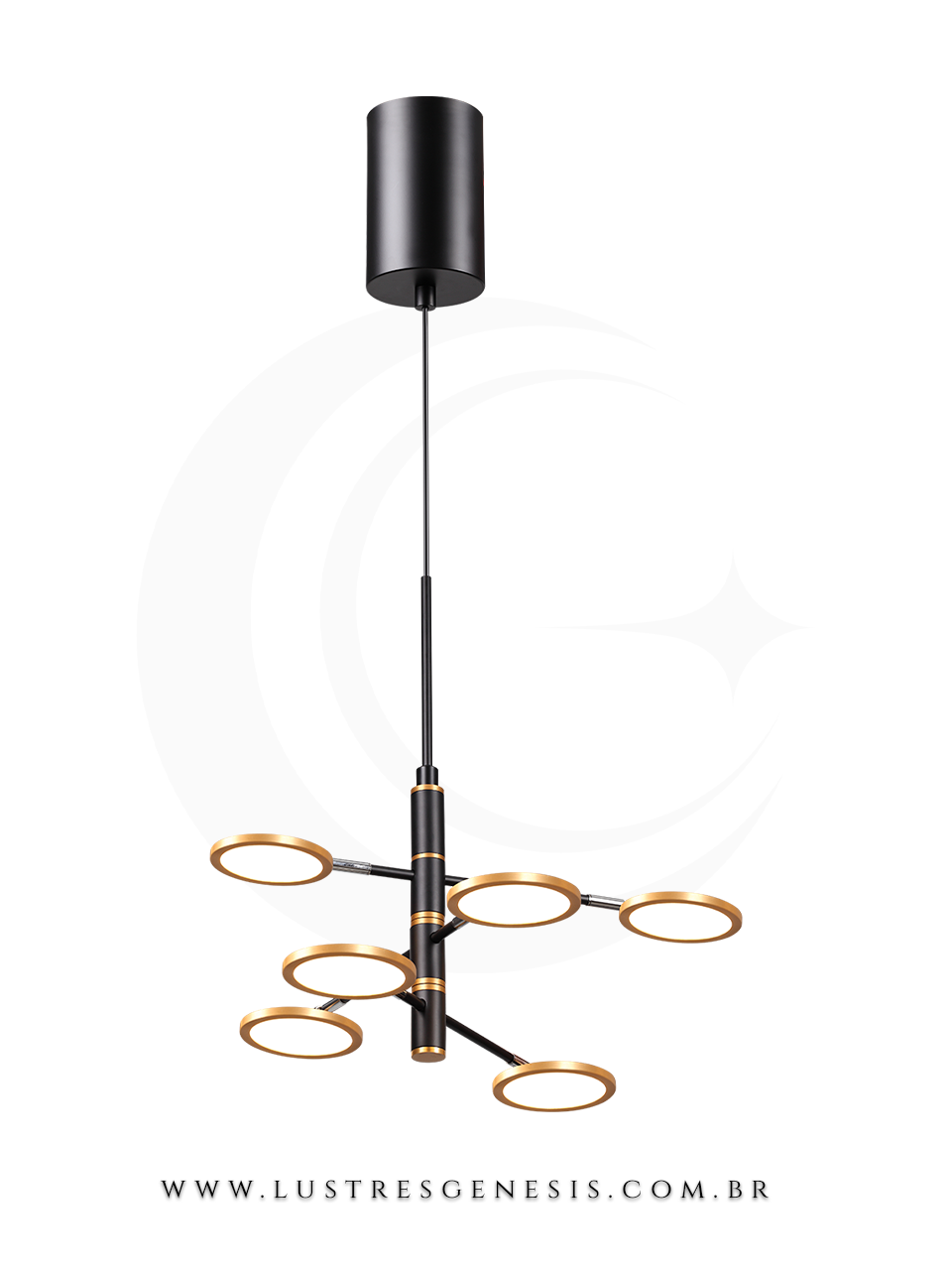 Lustre pendente grande Scoundrels dourado de 80cm para casas com pé direito duplo ou alto, ideal para hall de entrada e escadas, da marca Sindora Iluminação.