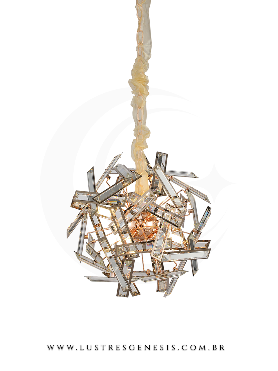 Pendente de cristal rose gold Canla de 45cm para sala de jantar, quartos, sala de estar e apartamento da marca Sindora, com design moderno e sofisticado.