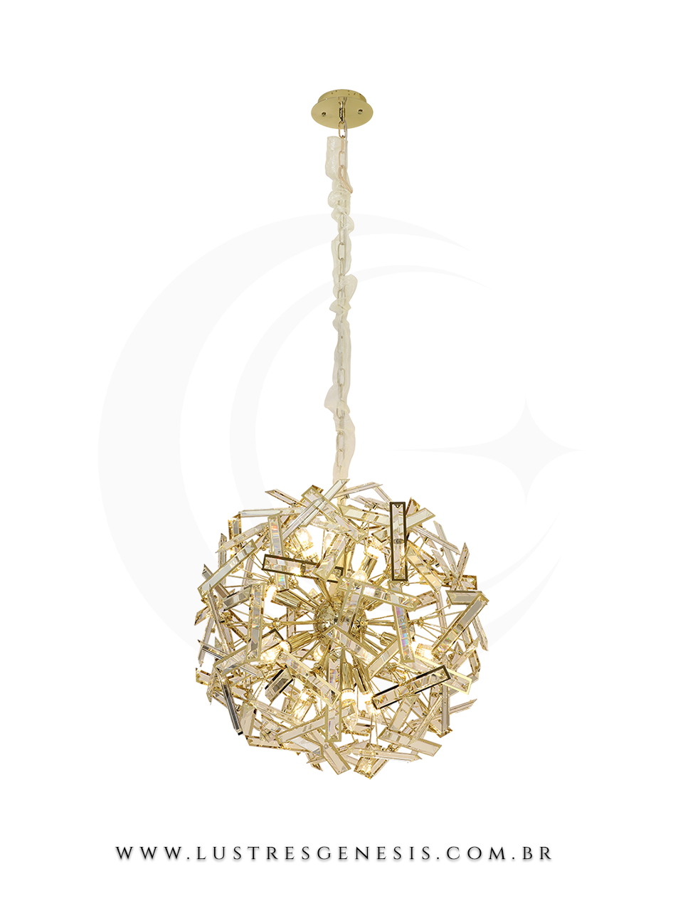 Lustre pendente de cristal moderno Sindora com design sofisticado e iluminado, ideal para sala de jantar e estar.