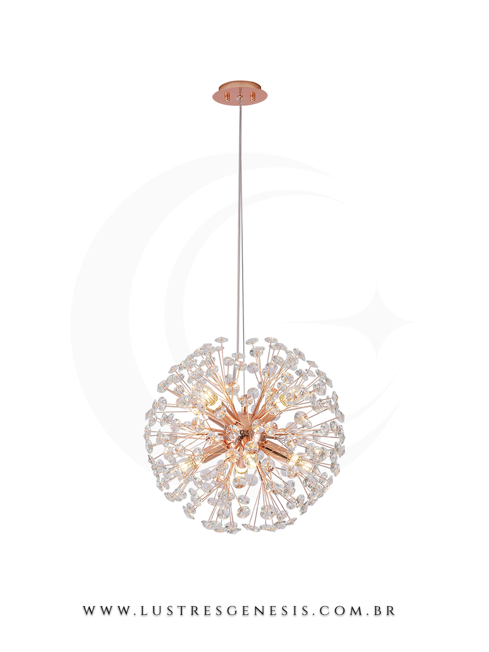 Pendente Dente de Leão Rose Gold de 45cm com design sofisticado, ideal para sala de jantar, quartos, sala de estar e apartamento, da marca Sindora.