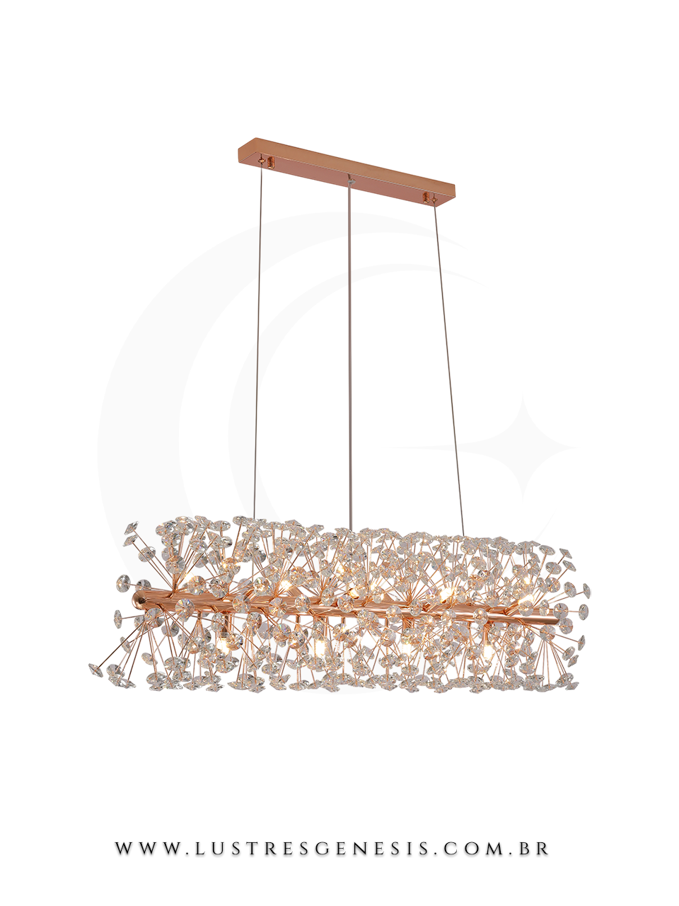 Lustre pendente de cristal moderno em formato de dente de le&atilde;o, com acabamento rose gold. DCD01246 Lustres G&ecirc;nesis - o melhore site da Internet para comprar Lustre