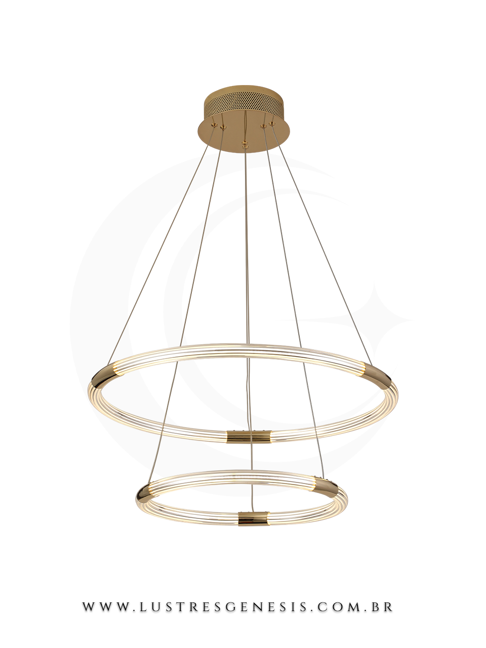 Luminária de teto Aliança Duplo de LED dourada Sindora, com design moderno e elegante, ideal para sala de jantar, sala de estar e quartos.