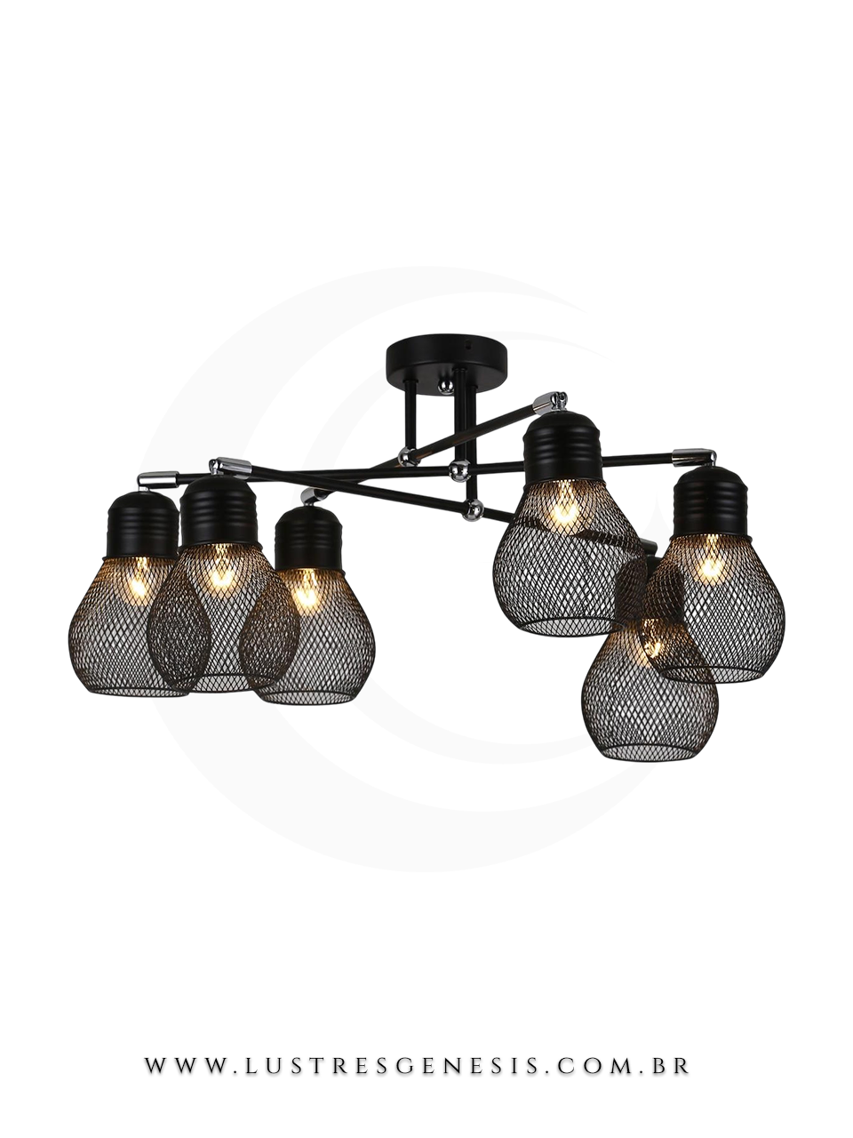 Luminária pendente de metal preto Grid Ø70cm com design moderno, ideal para sala de jantar e estar, marca Sindora.