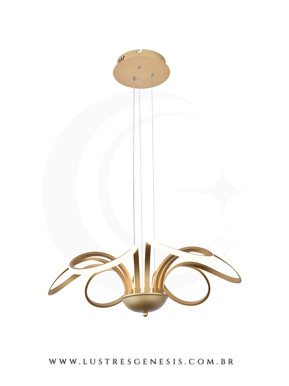 Luminária pendente de teto LED 3000k dourada modelo Udders, design moderno para sala de jantar ou estar, da marca Sindora.