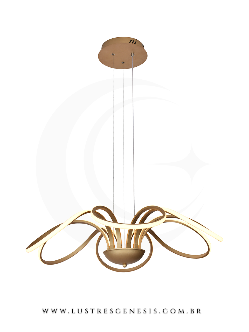 Luminária pendente de teto LED 3000k dourada modelo Udders, design moderno para sala de jantar ou estar, da marca Sindora.