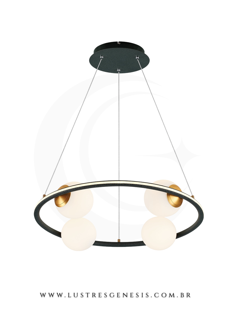 Lustre pendente com 4 globos leitosos Milky, ideal para sala de jantar ou estar, da marca Sindora.
