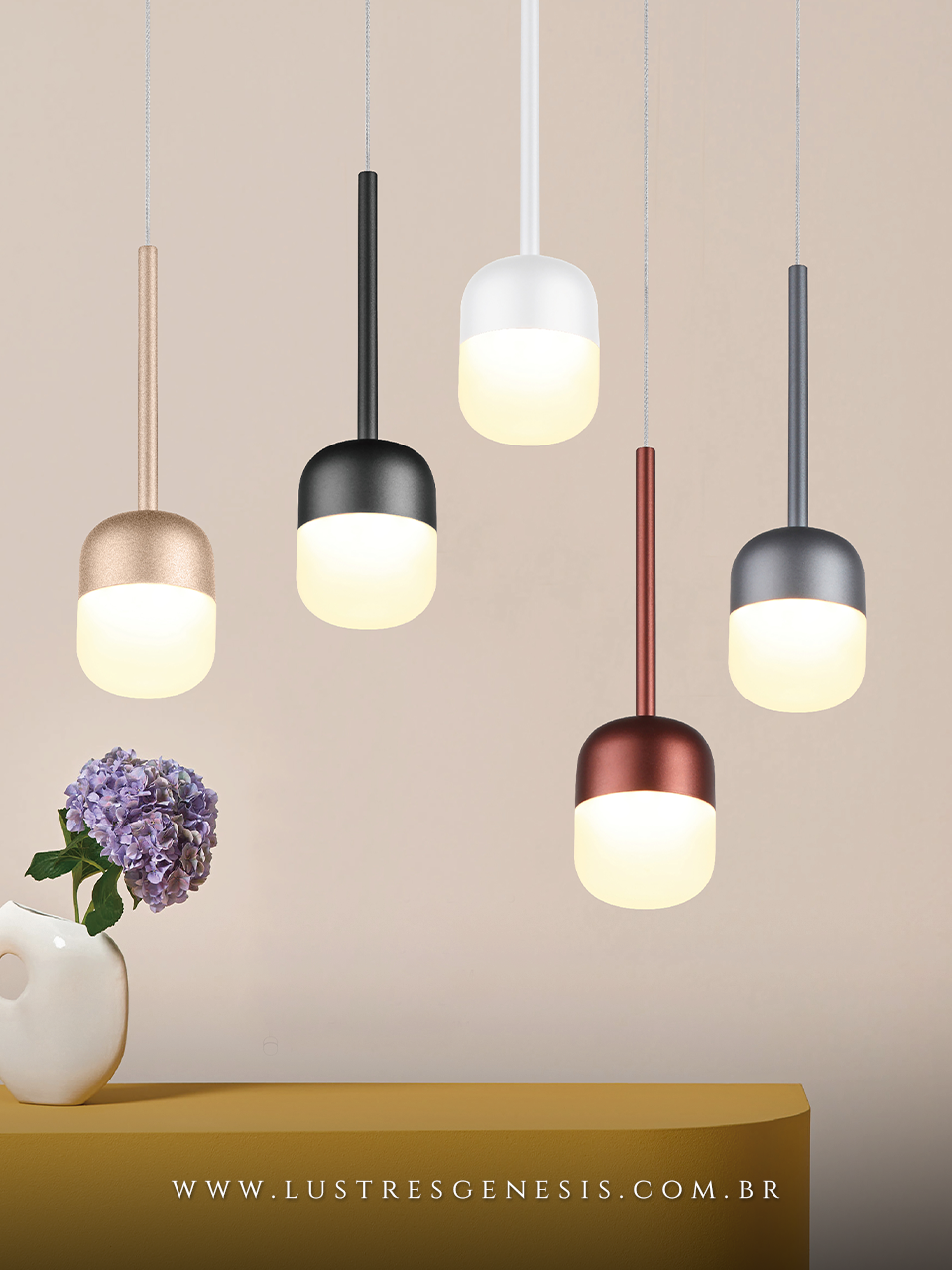Luminaria LED Pendente Metal Cinza e Acrilico Bivolt 6W Cabeceira de Cama, Lavabo, Balcao de cozinha, Bancada de Cozinha, Banheiro