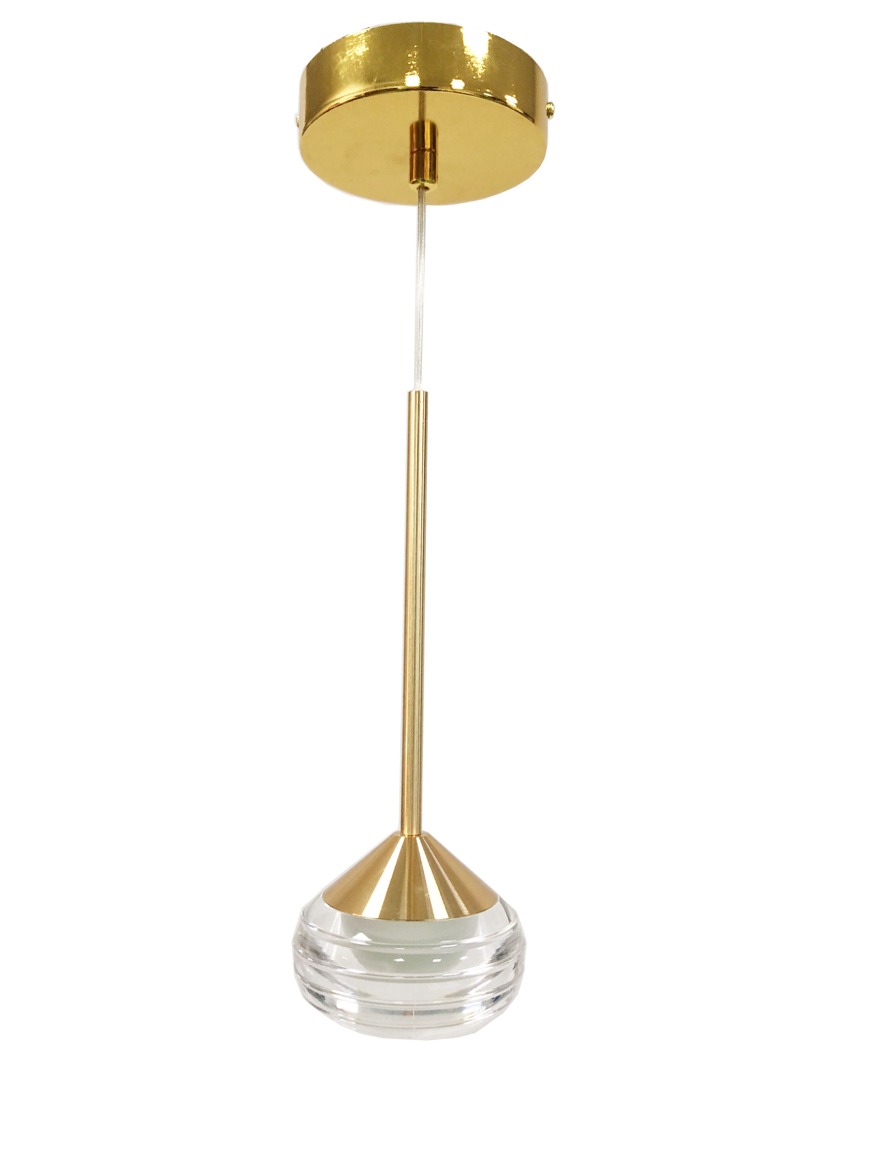 Lustre Pendente Moderno LED Dourado QD05167 Bivolt 6W 3000K 15x15cm, Banheiro, Lavabo, Cabeceira de Cama, Balcao de cozinha