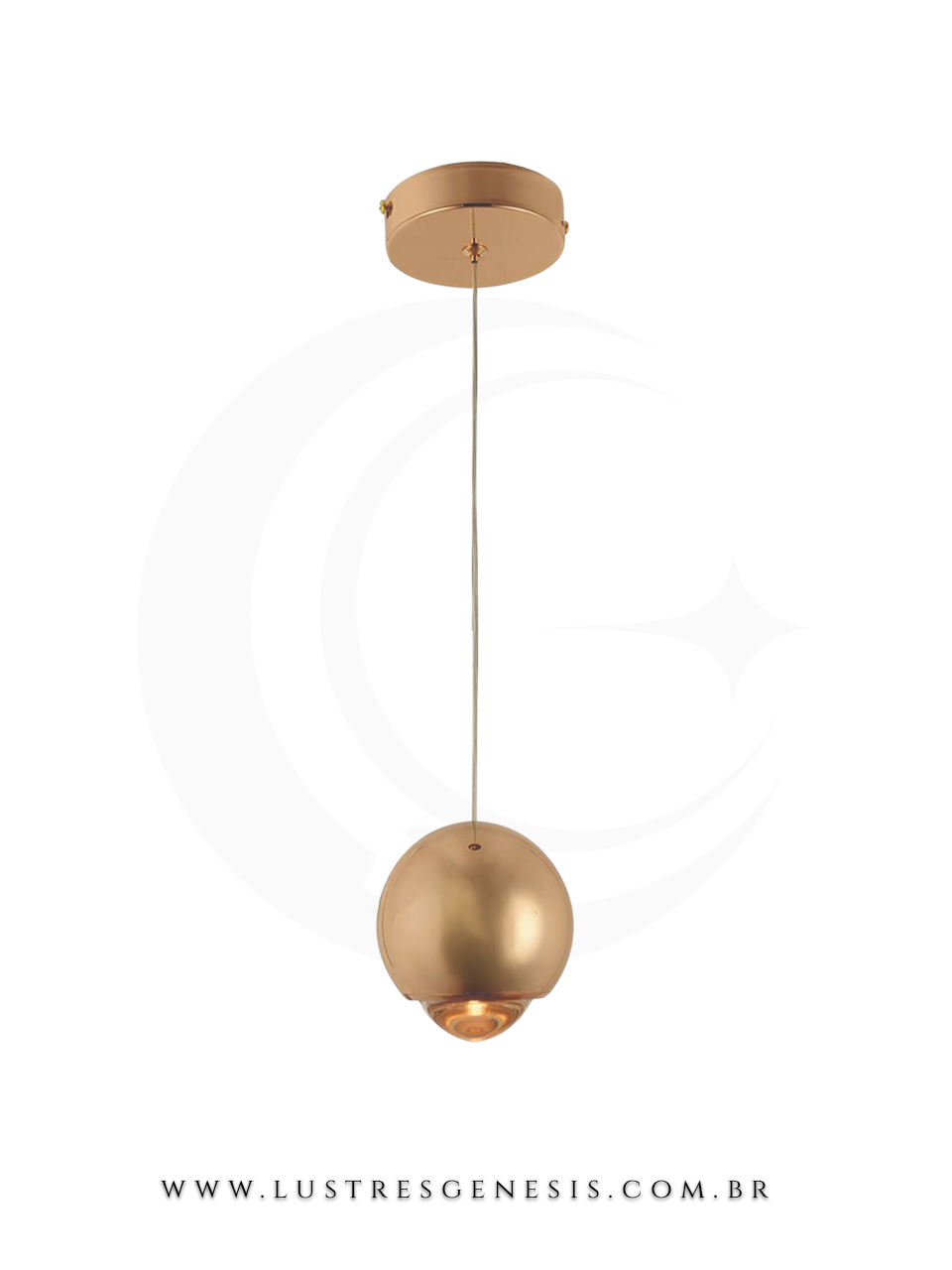 Pendente de LED redondo dourado modelo Snail da Sindora, ideal para bancadas, mesas de cabeceira, lavabos e ilhas.