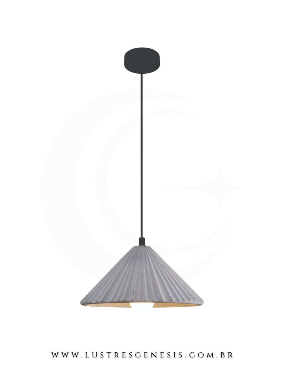 Luminária de teto com design moderno e minimalista, com cúpula de cimento e iluminação direcionada.