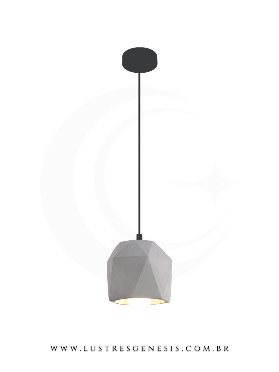 Luminária de teto com design industrial e moderno, com cúpula de cimento e iluminação direcionada.