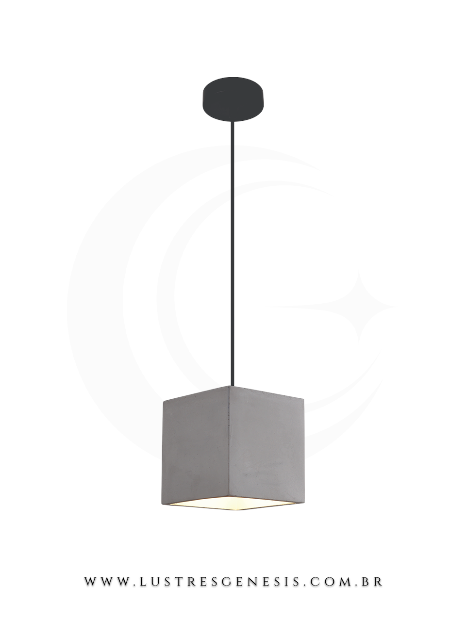 Luminária de teto com design industrial e moderno, com cúpula de cimento e iluminação direcionada.
