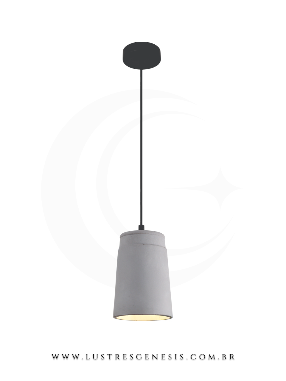 Luminária de teto com design industrial e moderno, com cúpula de cimento e iluminação direcionada.