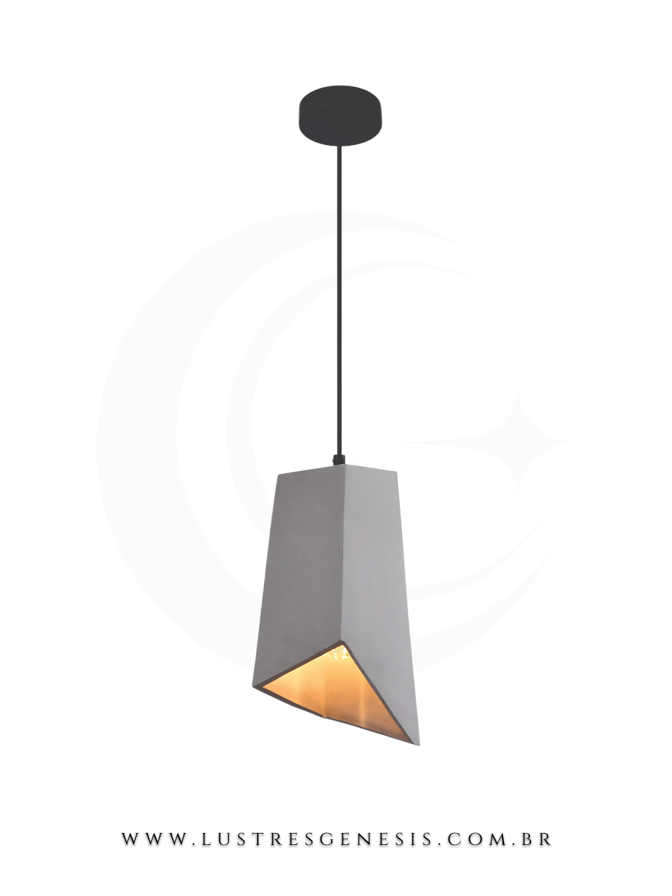 Luminária de teto com design moderno e minimalista, com cúpula de cimento e iluminação direcionada.