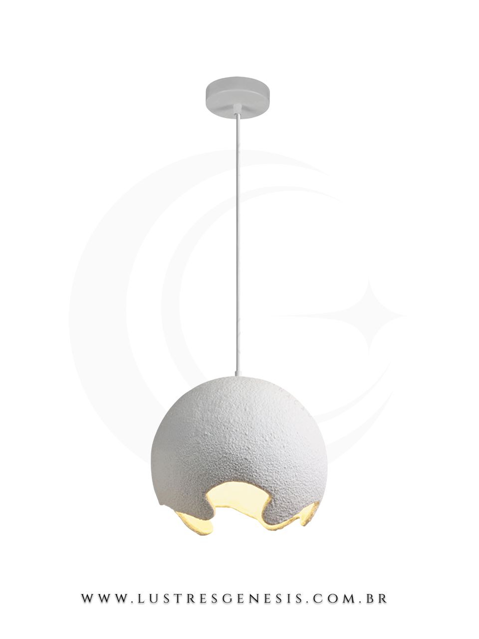 Pendente moderno de resina branco Dino Ø30cm, ideal para mesa de cabeceira, bancada de cozinha ou lavabo, da marca Sindora.