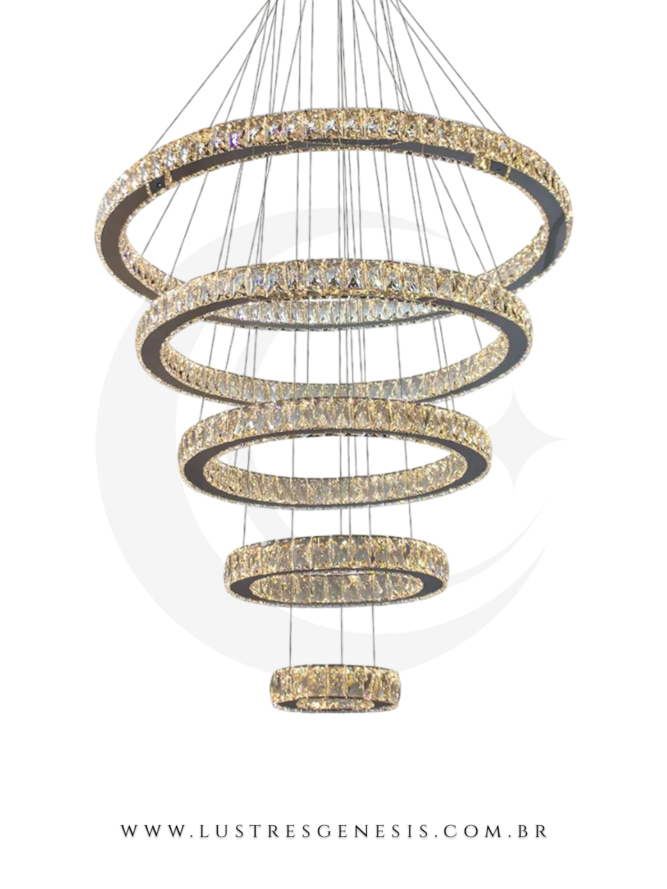 Lustre Aliança 5 Anéis de Cristal