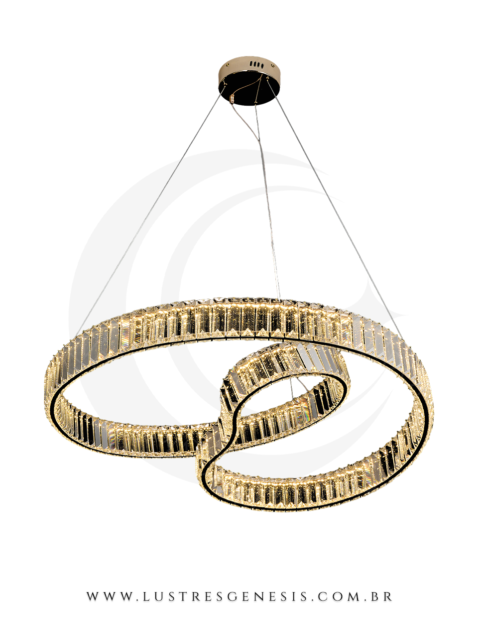 Lustre de Cristal Elos Enrolado Dourado LED