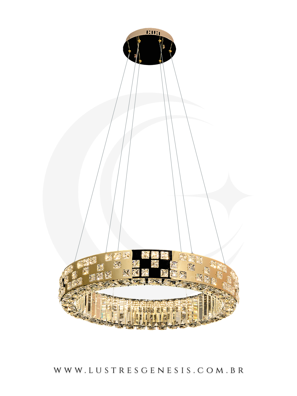 Pendente de Cristal Anel Versailles Dourado Ø60cm da Sindora  Lustres Gênesis Site online venda de Lustres e Iluminação