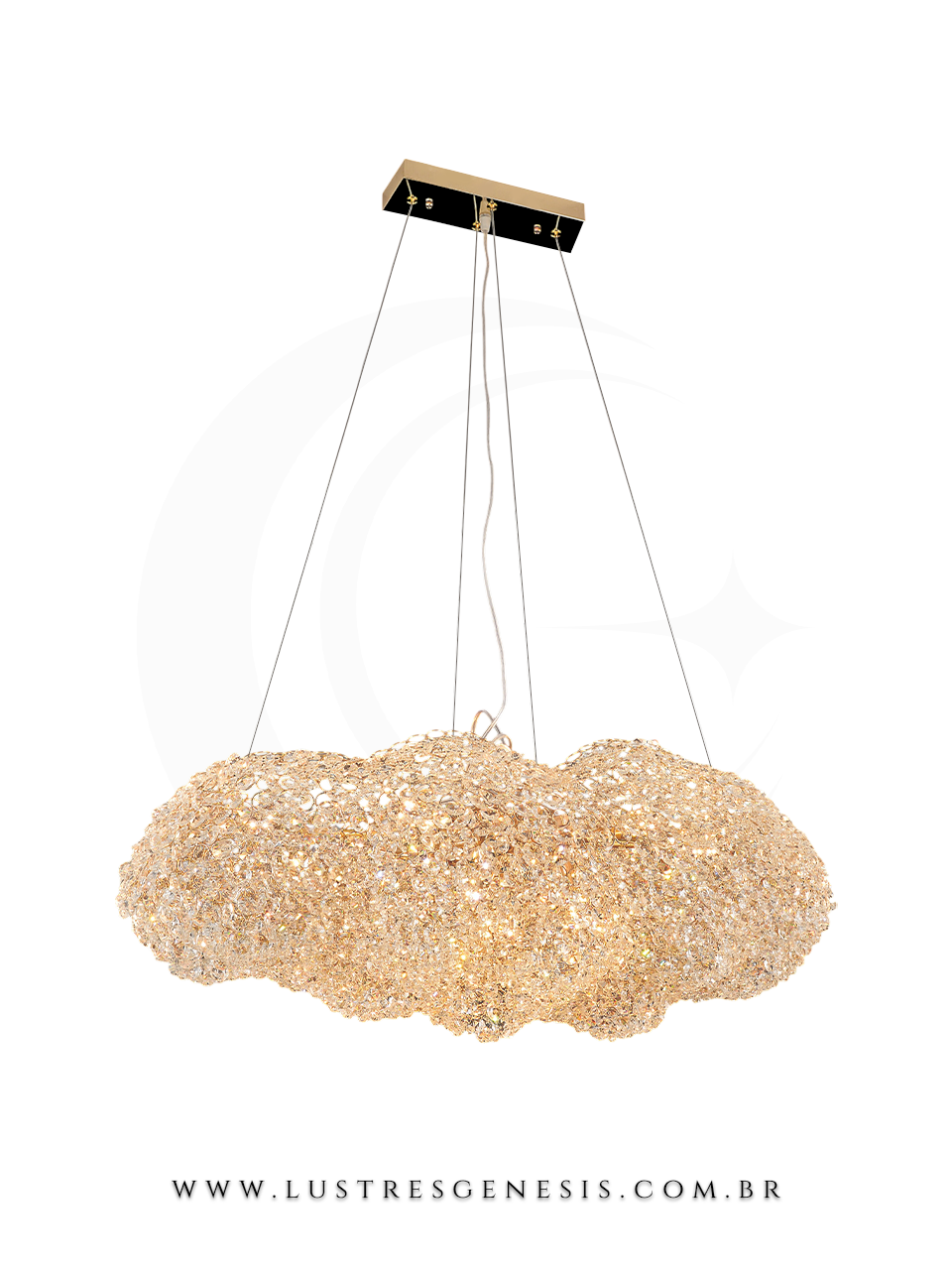 Lustre de Cristais Transparente Nube de Metal Dourado Ø80cm.