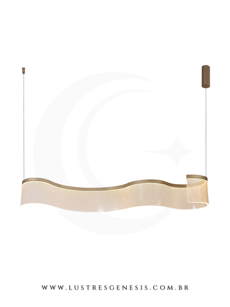 Lustre pendente moderno de LED dourado Vicent de 100cm, com design ondulado, ideal para sala de jantar, escrit&oacute;rios, apartamentos e sala de estar.