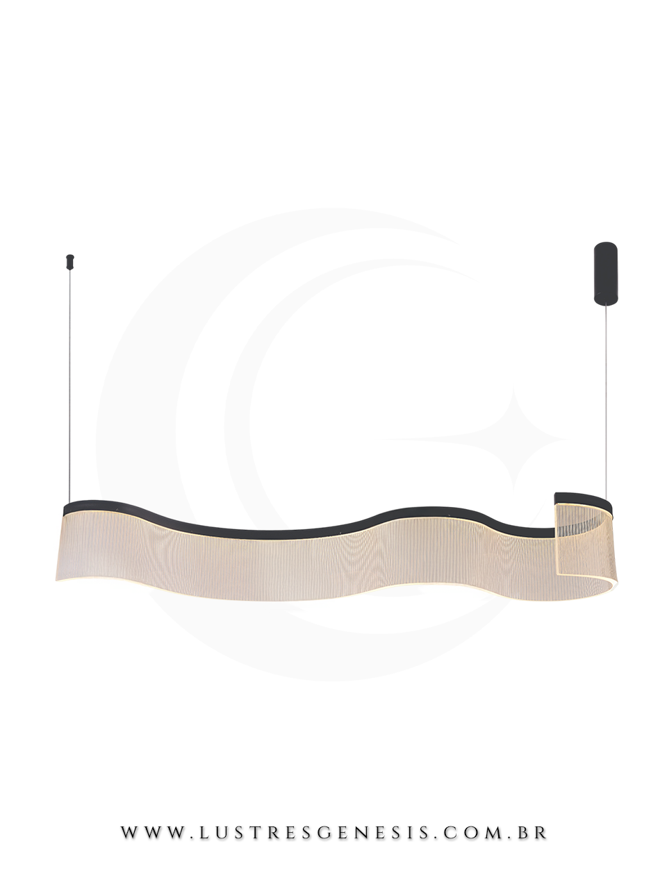 Lustre pendente moderno de LED dourado Vicent de 100cm, com design ondulado, ideal para sala de jantar, escrit&oacute;rios, apartamentos e sala de estar.