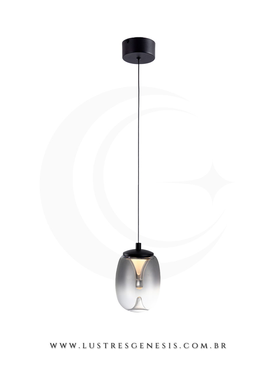 Pendente de Teto Bivolt 5W Metal Dourado e Vidro Fum&ecirc;