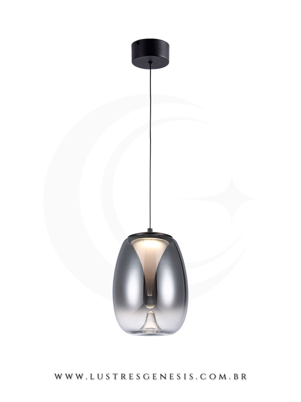 Pendente de Teto Bivolt 8W Metal Dourado e Vidro Fum&ecirc;