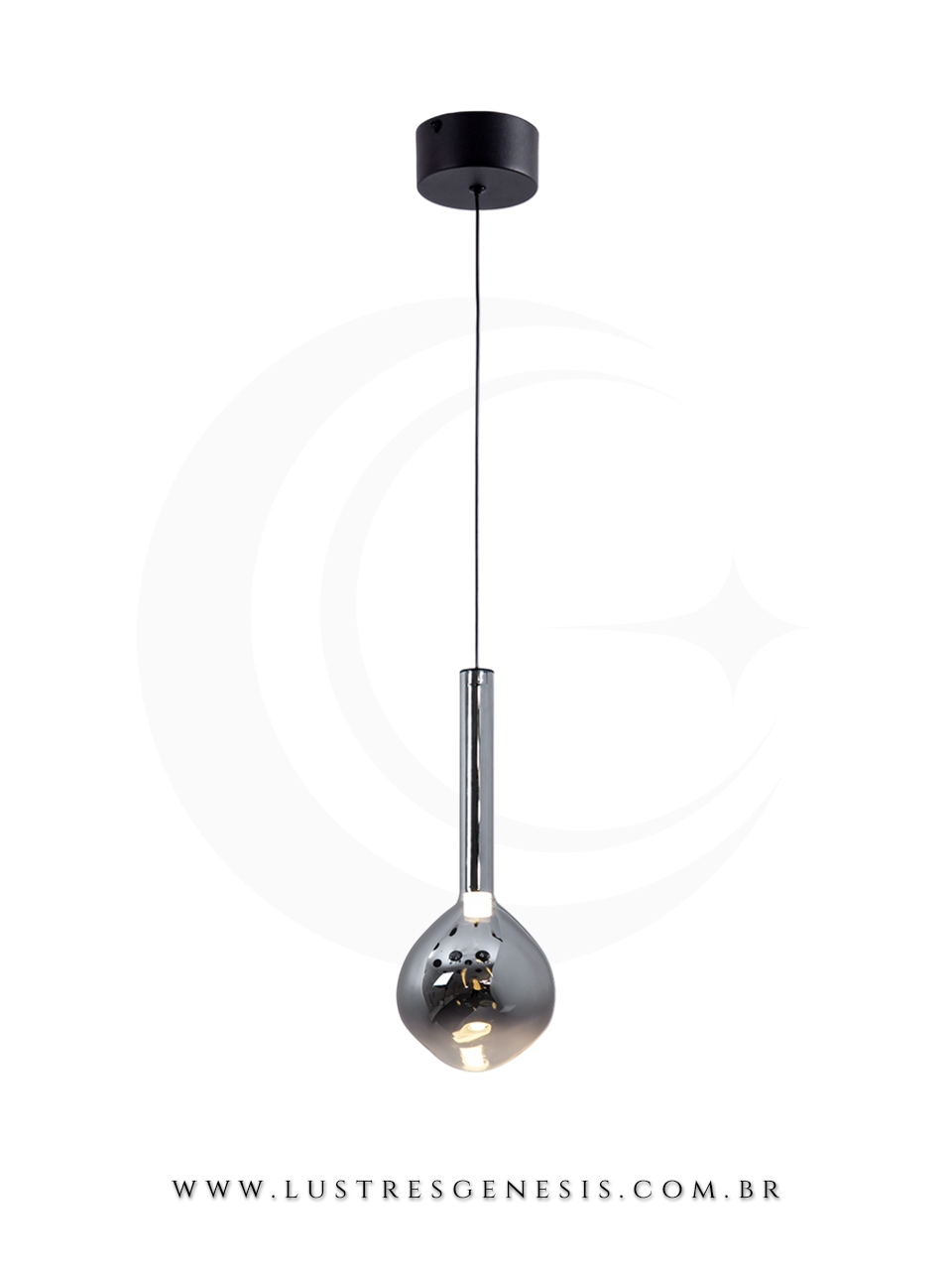 Pendente de Teto Preto com Vidro Decorativo Bivolt Premium