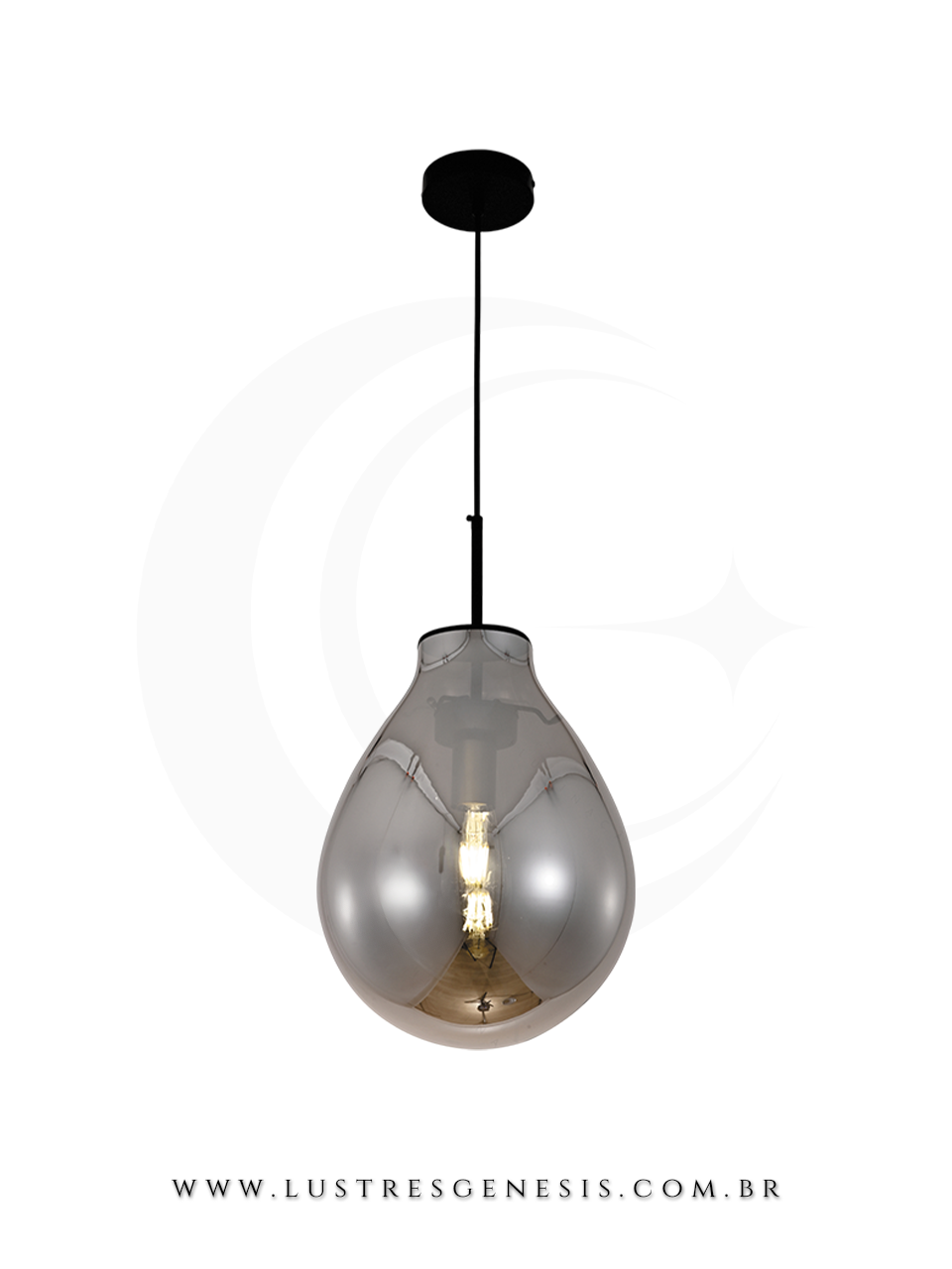 Lumin&aacute;ria de teto pendente moderno em vidro fum&ecirc; da Sindora Lustres Genesis loja online de Lustres e Ilumina&ccedil;&atilde;o Decorativa