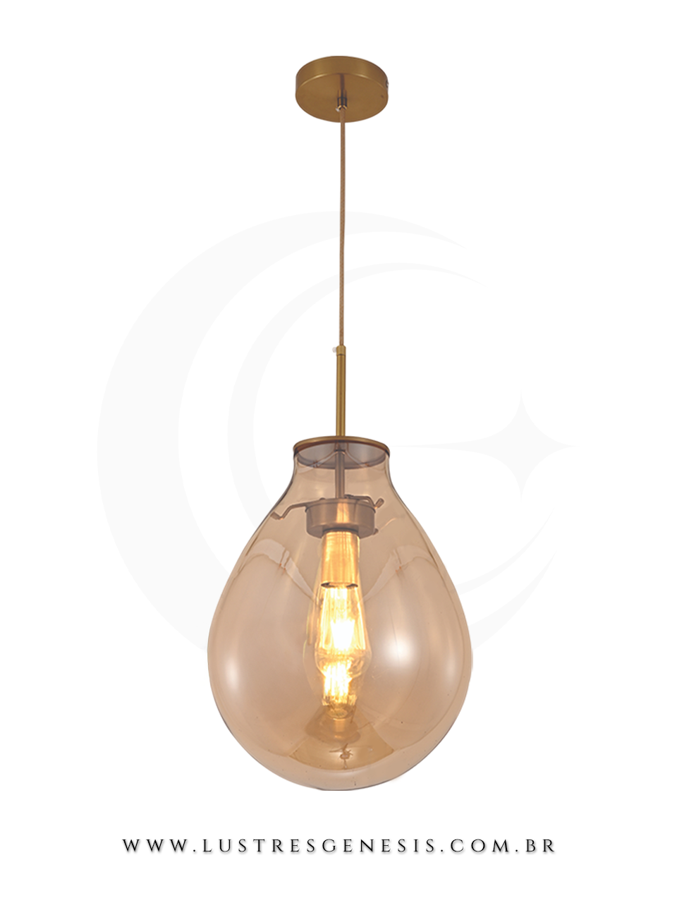 Lumin&aacute;ria de teto pendente moderno em formato de caju/amora, com vidro conhaque e design elegante. Lustres G&ecirc;nesis loja online de Lustres e Ilumina&ccedil;&atilde;o Decorativa