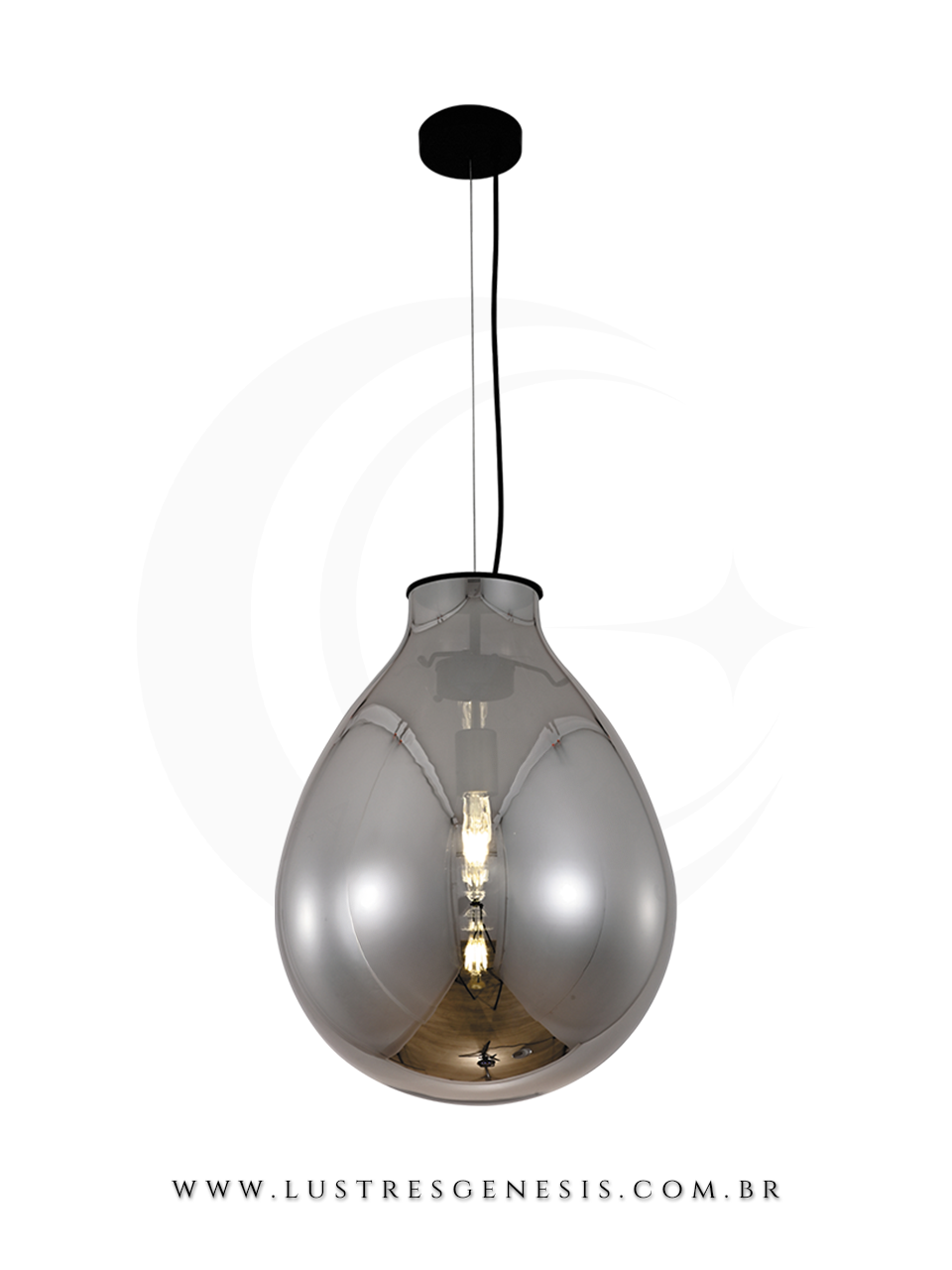 Lumin&aacute;ria de teto pendente moderno em vidro fum&ecirc; da Sindora Lustres Genesis loja online de Lustres e Ilumina&ccedil;&atilde;o Decorativa