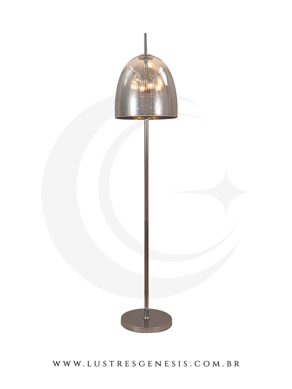 Luminária de Piso de Vidro Cromado Dourado