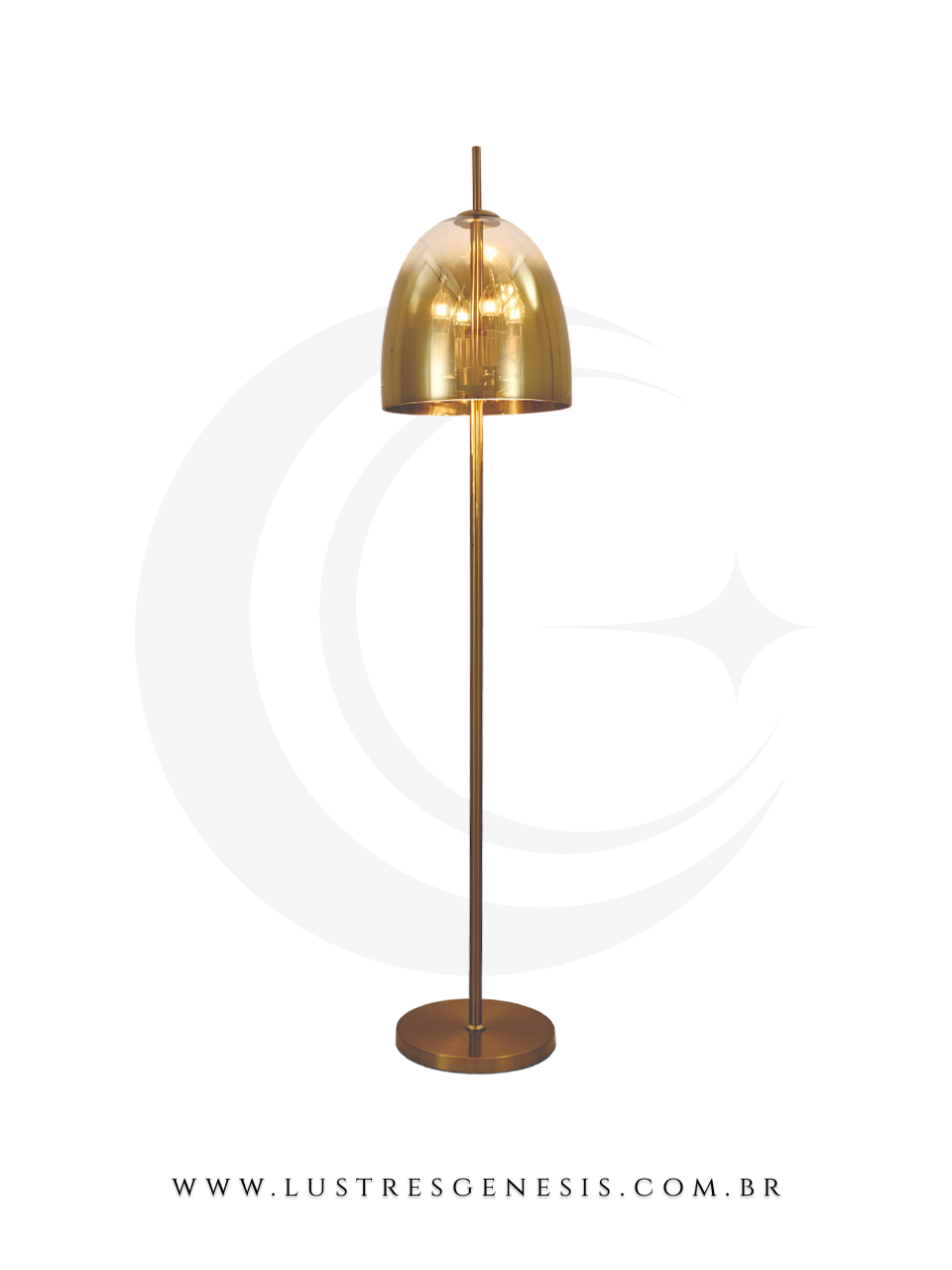 Luminária de Piso de Vidro Cromado Dourado