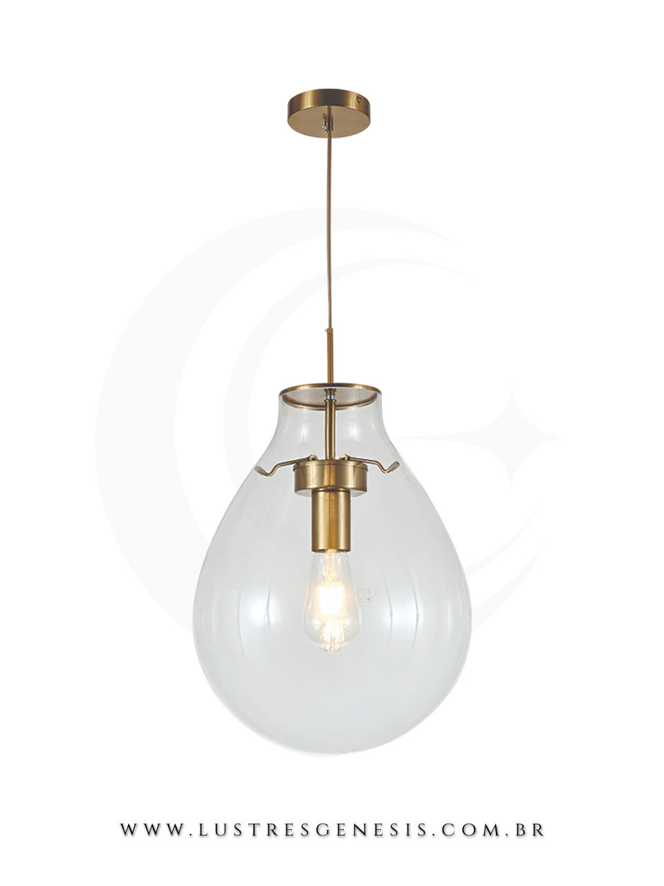 Lumin&aacute;ria de teto pendente moderno com vidro transparente e design elegante. Lustres G&ecirc;neiss loja online de Lustres e Ilumina&ccedil;&atilde;o Decorativa