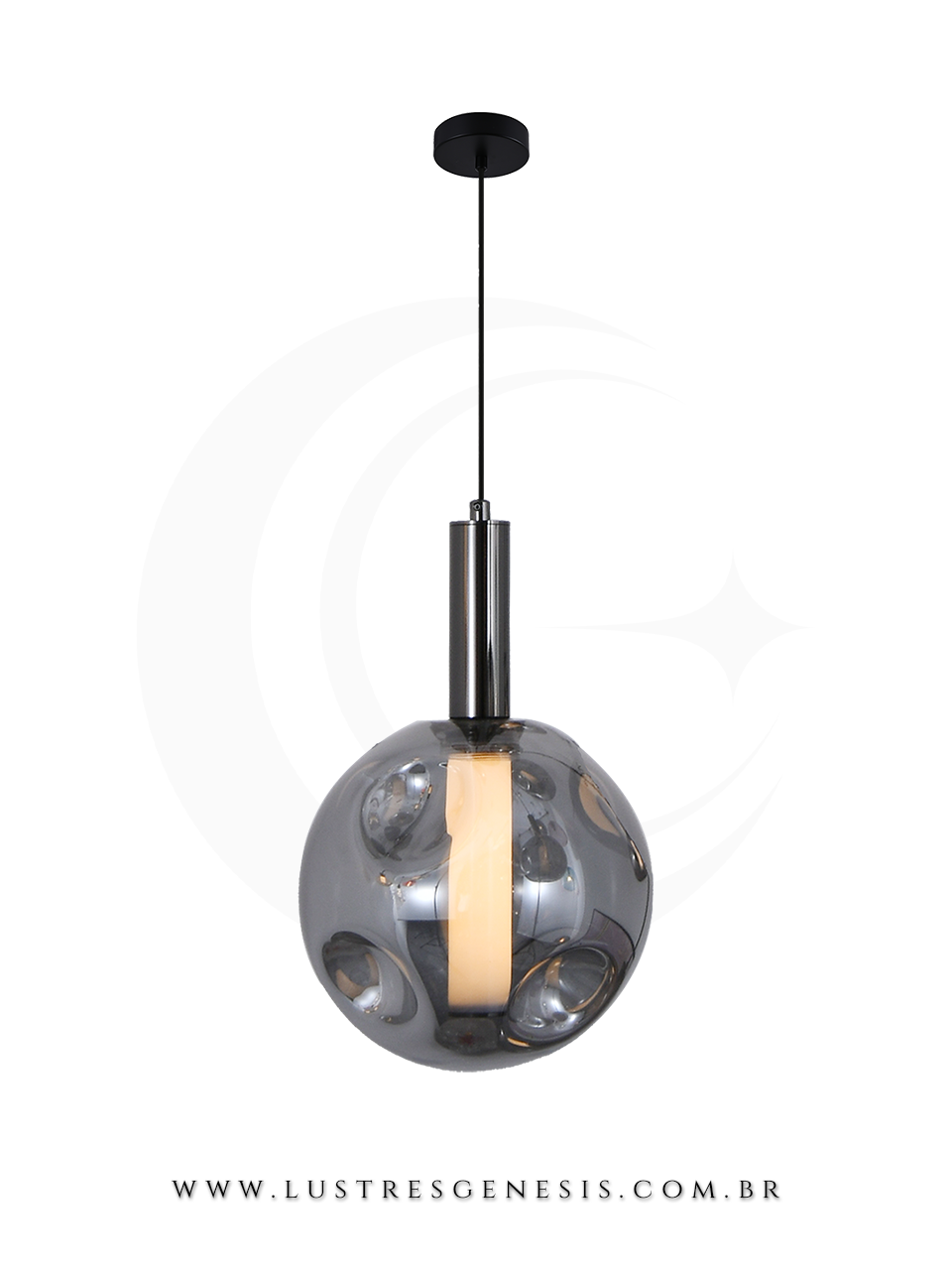 Pendente Potente 15W 3000K Luz Quente Preto e Fum&ecirc;